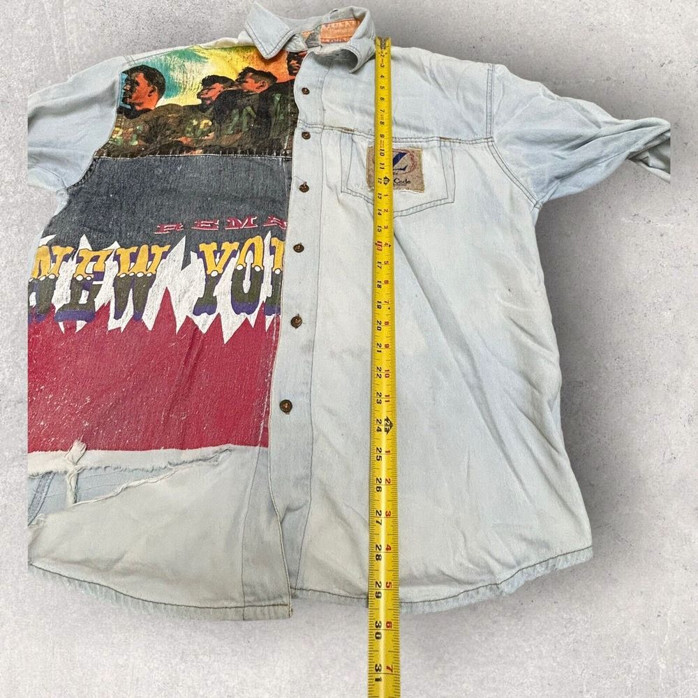 Rare Vintage Distressed Button‎ Up Shirt Zipcode Large Graphic Size L Thrashed - Picture 6 of 8